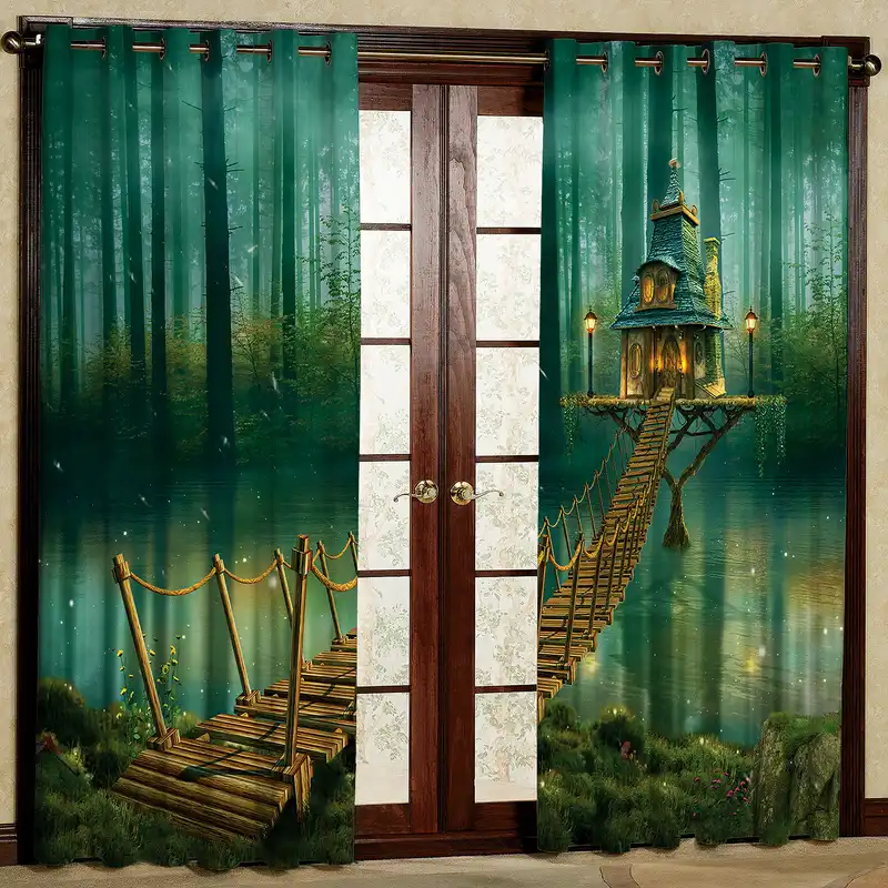 پرده مدل پل چوبی مخمل پانچی کد 2272 سایز 200x140 سانتی متر