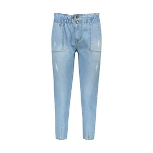 شلوار جین زنانه مدل مام استایل رنگ آبی روشن