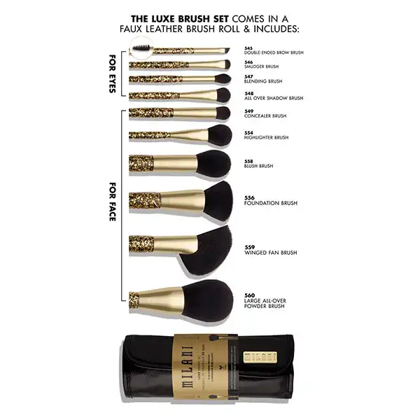 ست برس آرایشی میلانی مدل LUXE مجموعه 10 عددی