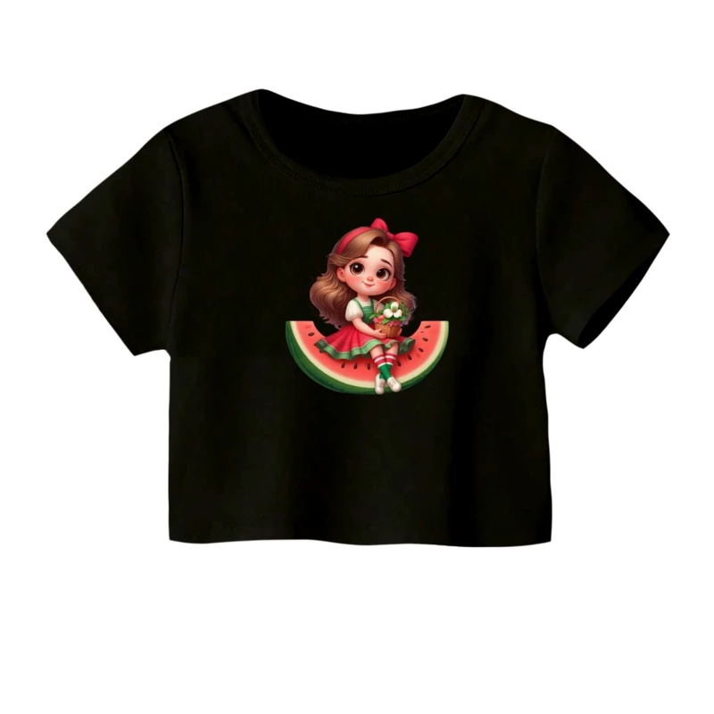 کراپ‌ تی‌شرت آستین کوتاه زنانه مدل دخترک یلدایی کد 01