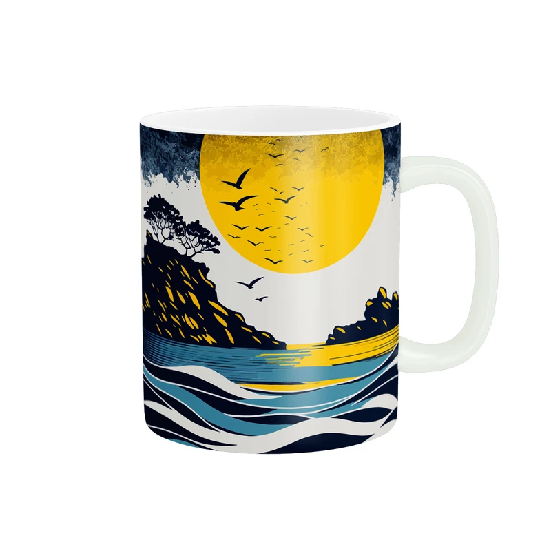 ماگ مدل نقاشی خورشید و پرندگان کد 1307