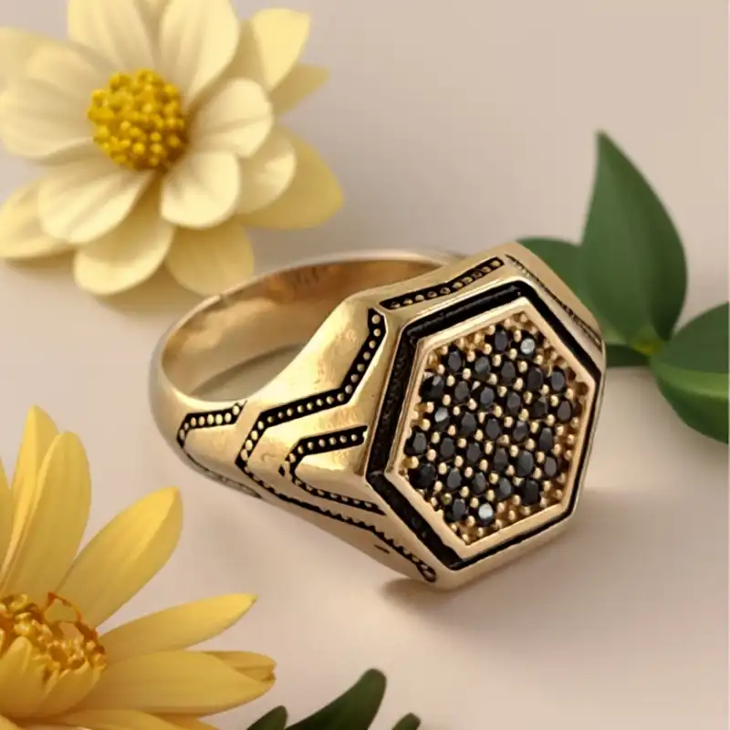 انگشتر مردانه ملک زیور مدل اسپرت شش ضلعی کد 436