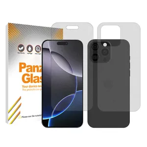 Panzer Glass Resistant model matte screen protector suitable for the Apple iPhone 16 Pro Max mobile phone along with the back of the phone protector