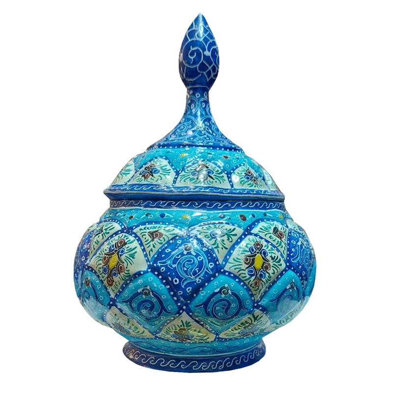 قندان میناکاری مسی مدل اسلیمی ختایی کد 217