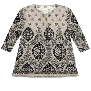 تخفیف بلوز آستین بلند یقه گرد زنانه مدل هاوایی