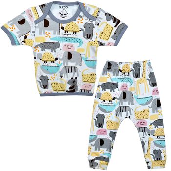 ست تی شرت و شلوار نوزادی اسپیکو مدل zoo کد 1