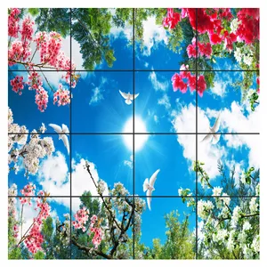 تایل سقفی آسمان مجازی طرح شاخه و برگ و گل کد 0800 سایز 60x60 سانتی متر مجموعه 16 عددی