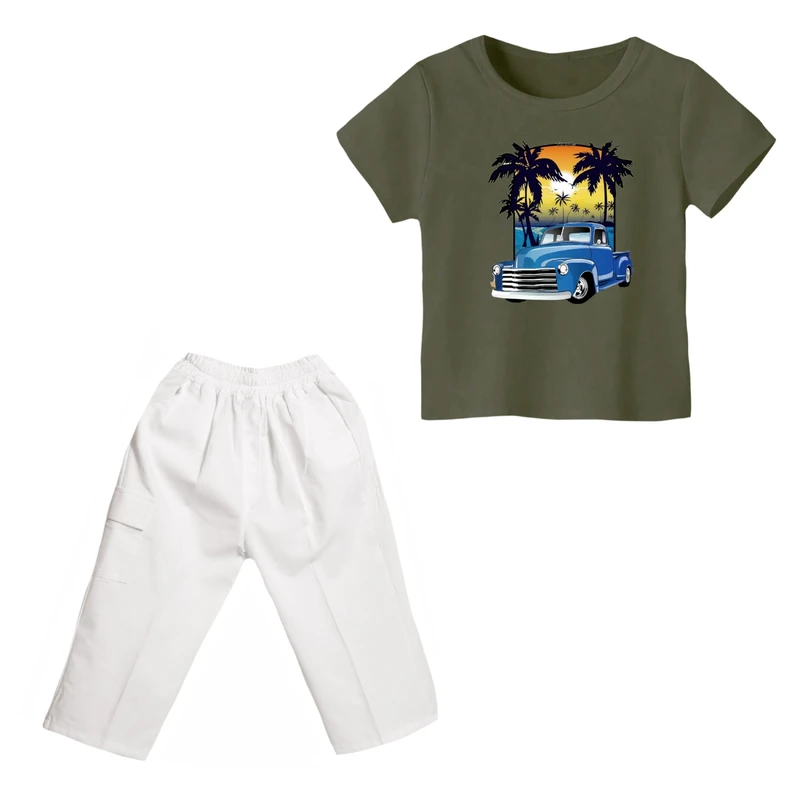 ست تی شرت و شلوارک پسرانه مدل ماشین کد 6