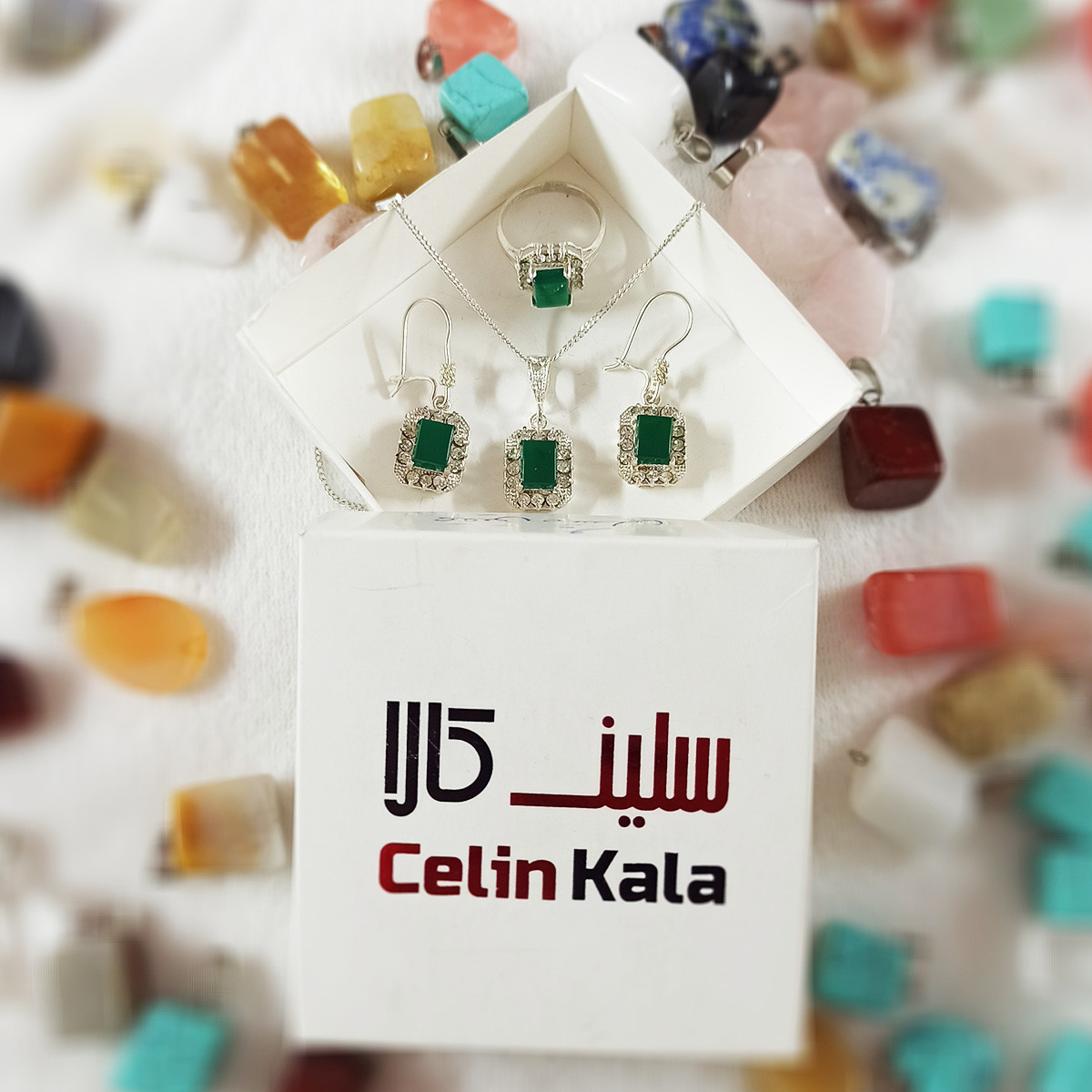 نیم ست نقره زنانه سلین کالا مدل عقیق یشم کد 111