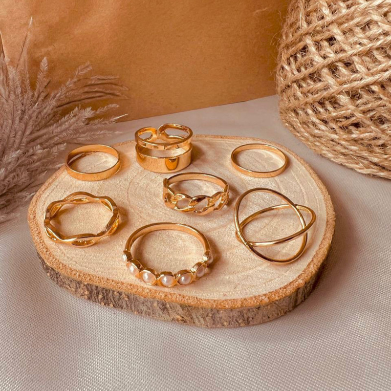 انگشتر دخترانه مدل پکی مرواریدی حلقه ایی مجموعه 7 عددی