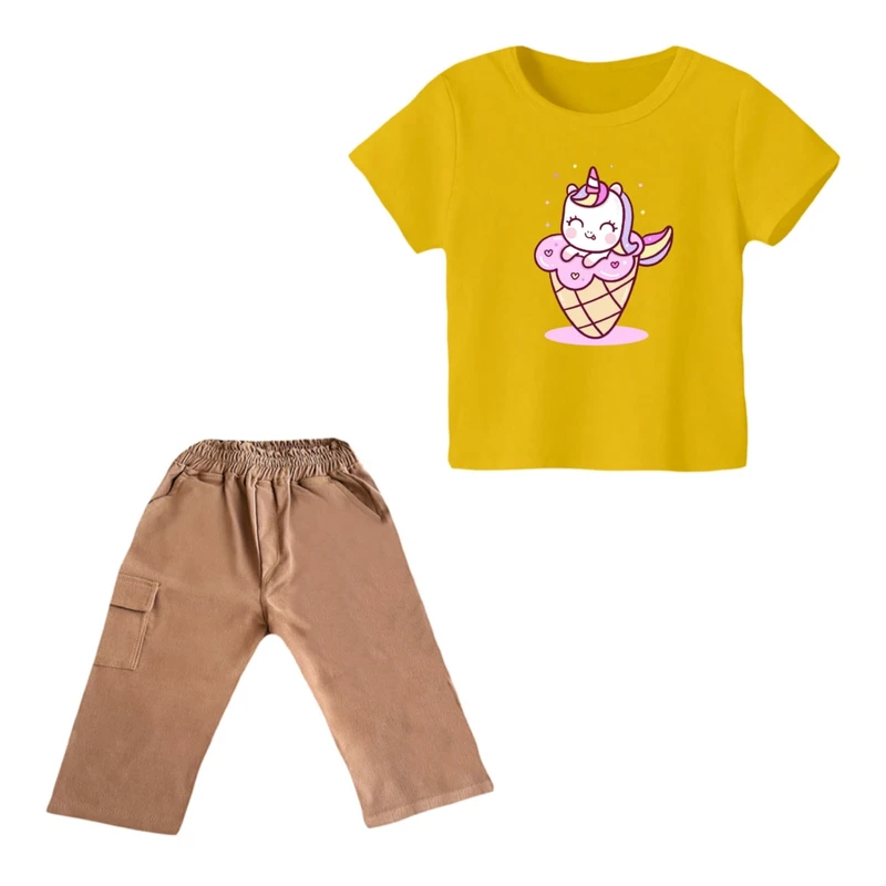 ست تی شرت و شلوارک دخترانه مدل یونیکورن کد ۳۴