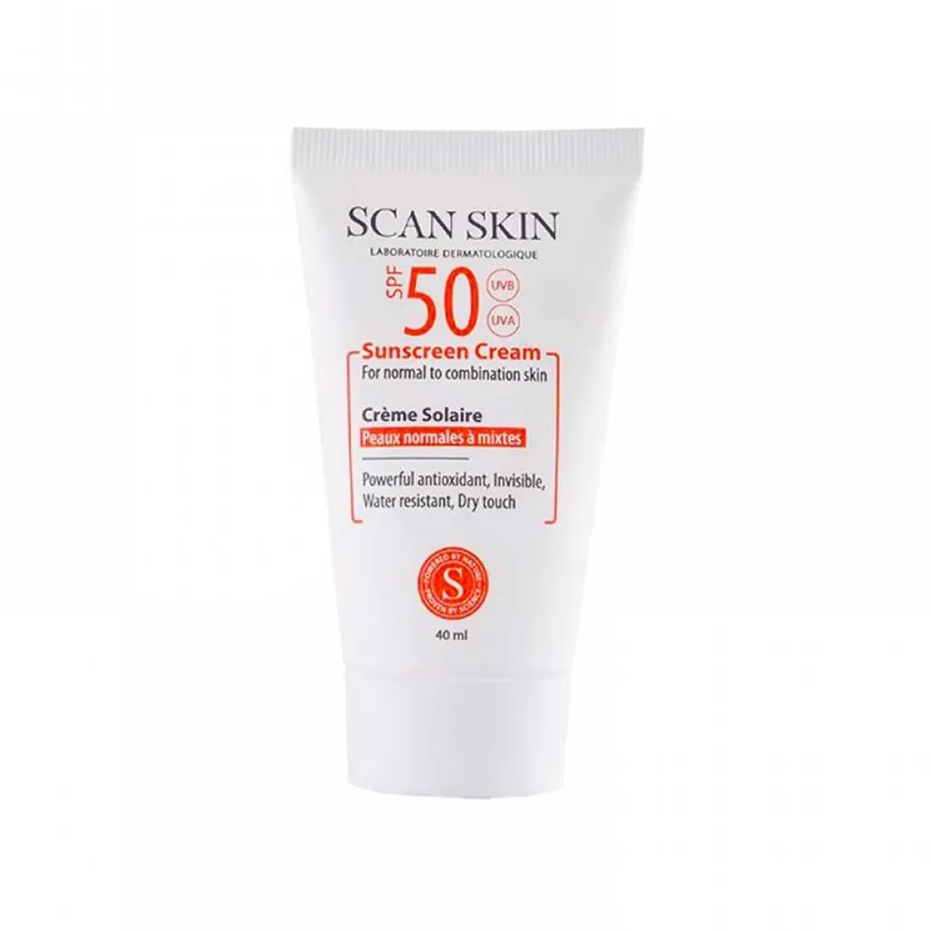 کرم ضدآفتاب بی‌رنگ اسکن اسکین مدل SPF50، مناسب پوست‌های معمولی و مختلط، حجم 40 میلی‌لیتر