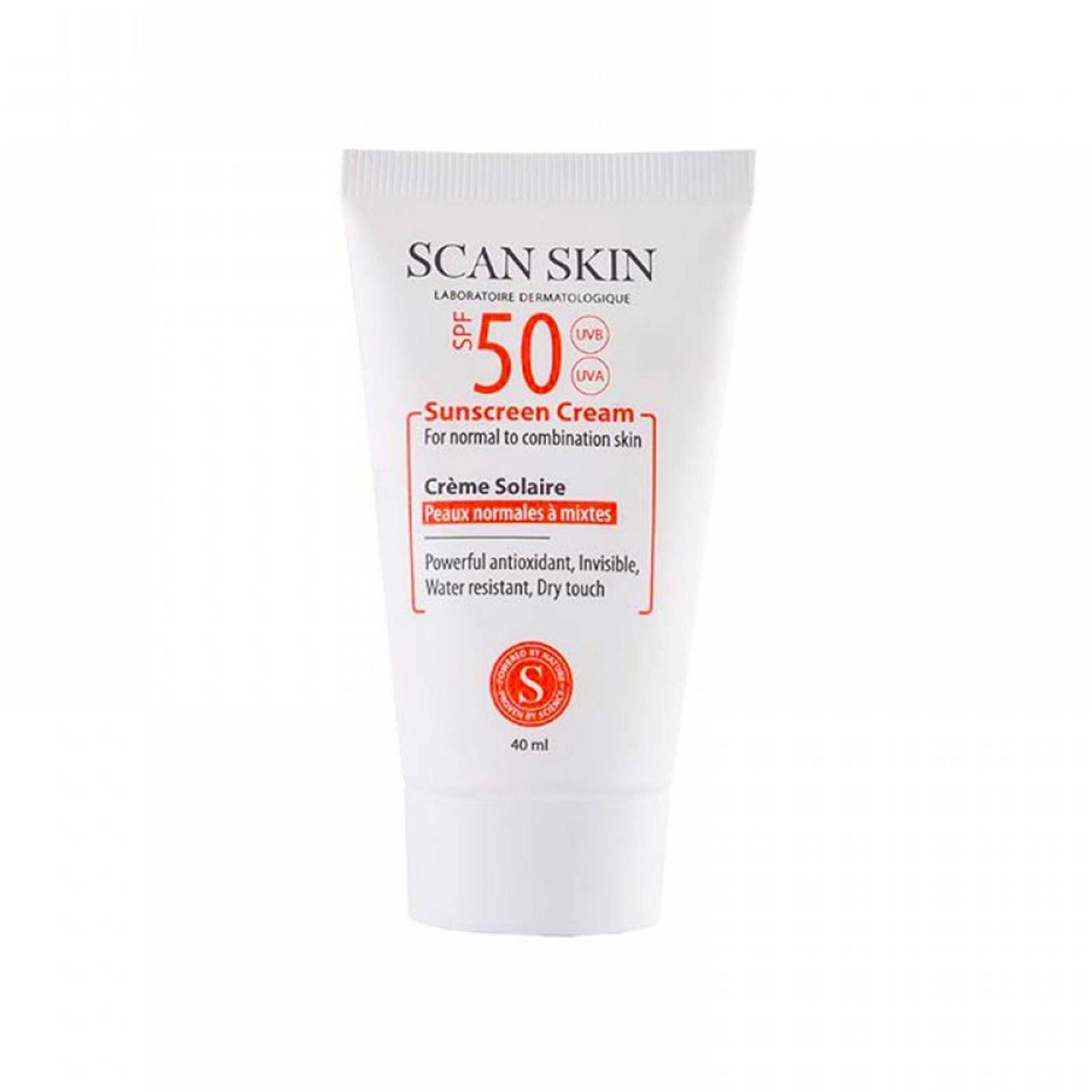 کرم ضد آفتاب بی رنگ اسکن اسکین مدل SPF50 مناسب پوست های معمولی و مختلط حجم 40 میلی لیتر