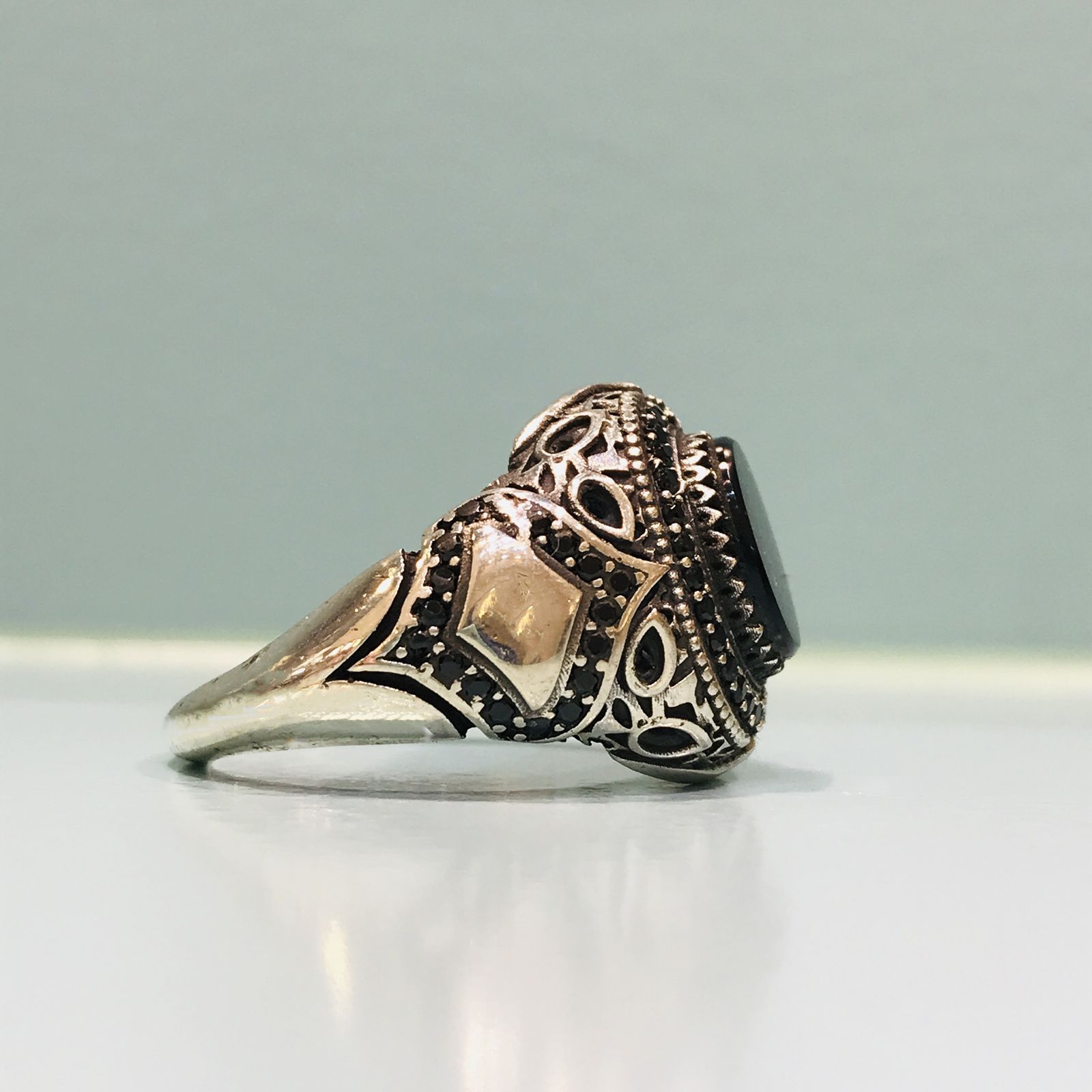 انگشتر نقره مردانه مدل اسپرت ترک عقیق -  - 4