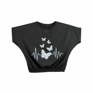 کراپ‌تاپ آستین کوتاه زنانه مدل پروانه رنگ مشکی