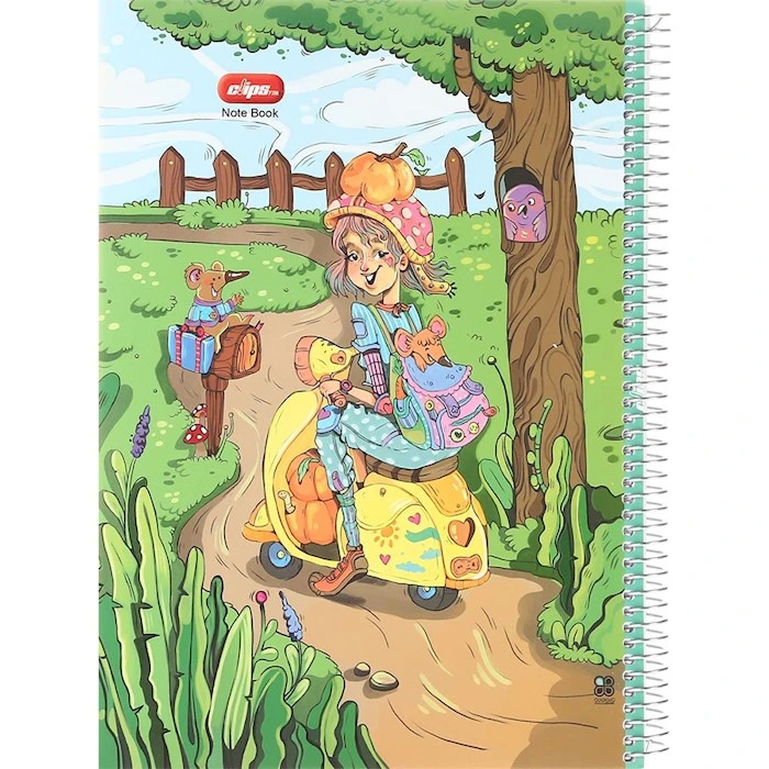 دفتر مشق 100 برگ کلیپس مدل دختر موتور سوار کد 121