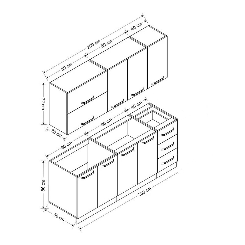 کابینت آشپزخانه فلفور کابینت مدل 200 cm مجموعه 6 عددی