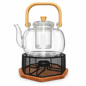 ست قوری و وارمر مدل پیرکس صافی دار و دسته دار soosoo38 گنجایش 1200 میلی‌لیتر
