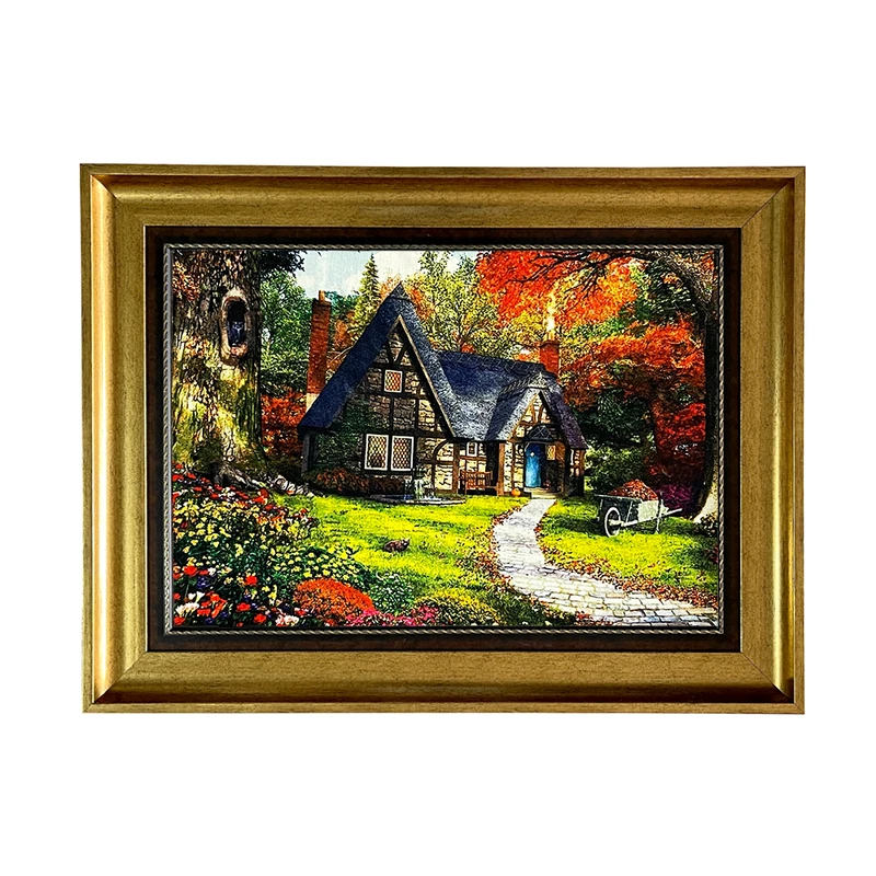 تابلو فرش ماشینی طرح دستبافت مدل کلبه جنگلی کد 7937