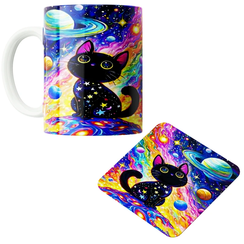 ماگ پادآفرین مدل گربه کد z9 به همراه زیر لیوانی