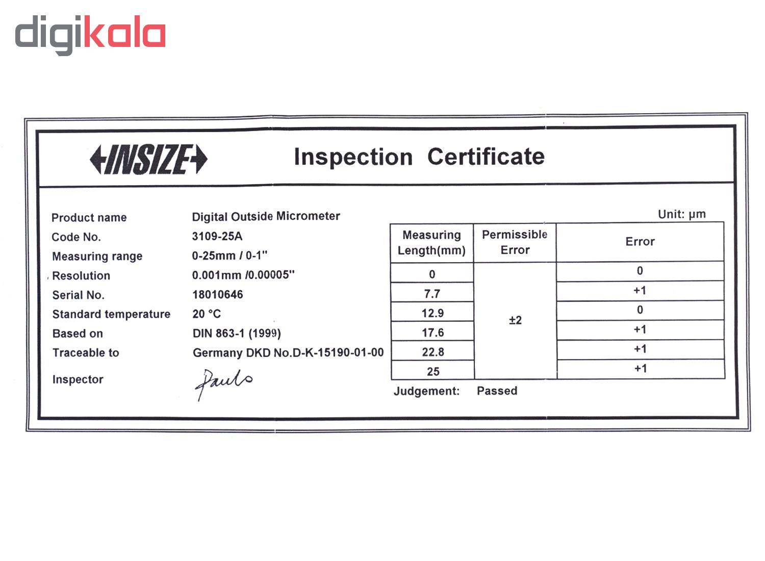 میکرومتر دیجیتال اینسایز مدل 25A-3109