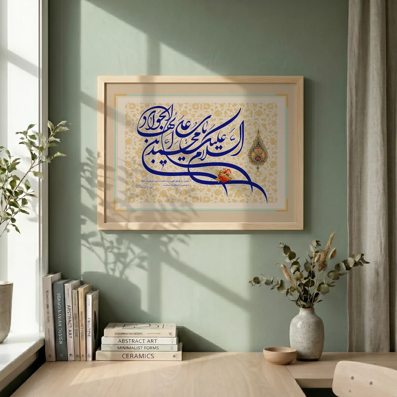 تابلو طرح یا محمد بن علی ایها الجواد مدل G15710 فریم کرم روشن