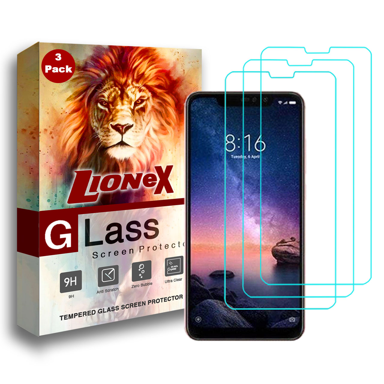 محافظ صفحه نمایش لایونکس مدل Ultra Powerful Shield مناسب برای گوشی موبایل شیائومی Redmi 6 Pro / Mi A2 Lite بسته سه عددی