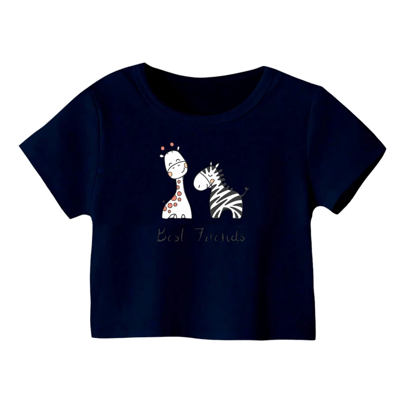 کراپ‌ تی‌شرت آستین کوتاه زنانه مدل زرافه کد 13