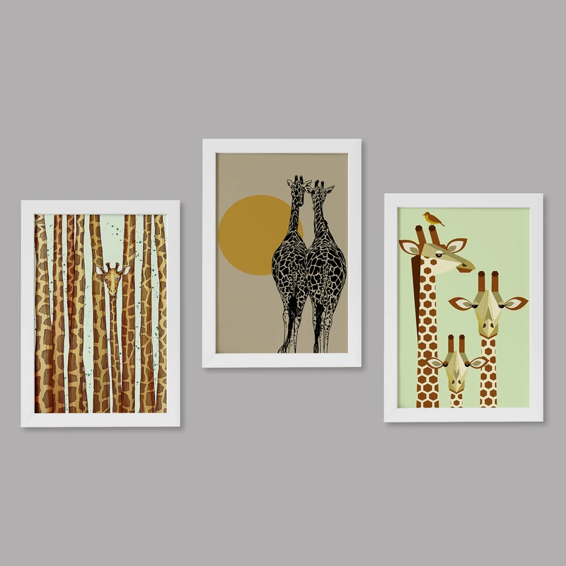 تابلو خندالو مدل دکوراتیو زرافه کد M67 مجموعه 3 عددی