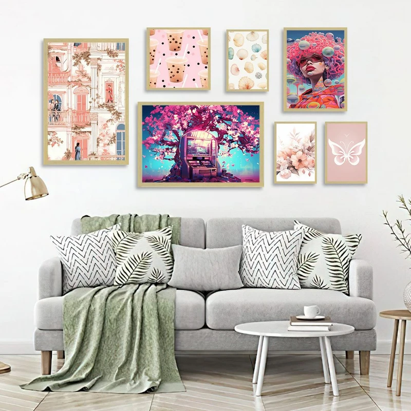 تابلو بکلیت طرح نقاشی دخترانه و درخت شکوفه مدل BE-1343 مجموعه 7 عددی