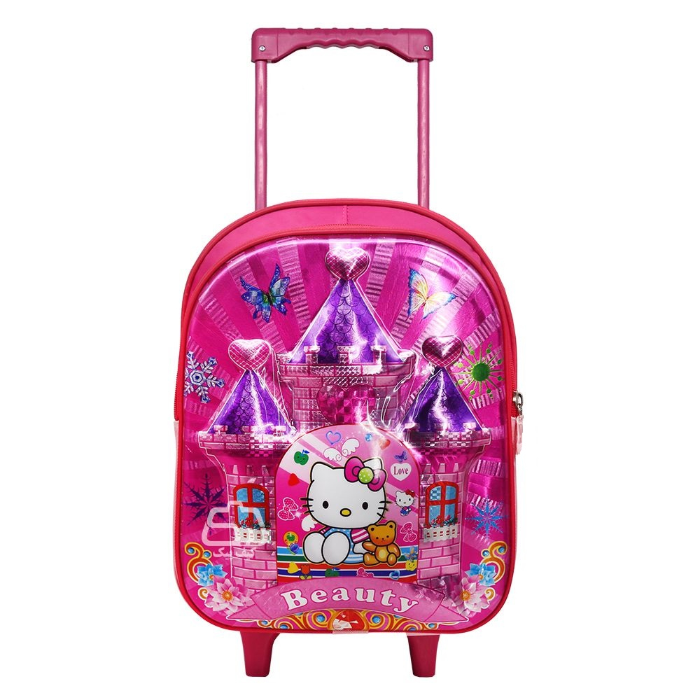 کوله پشتی چرخ دار طرح قصر کیتی مدل Hello Kitty