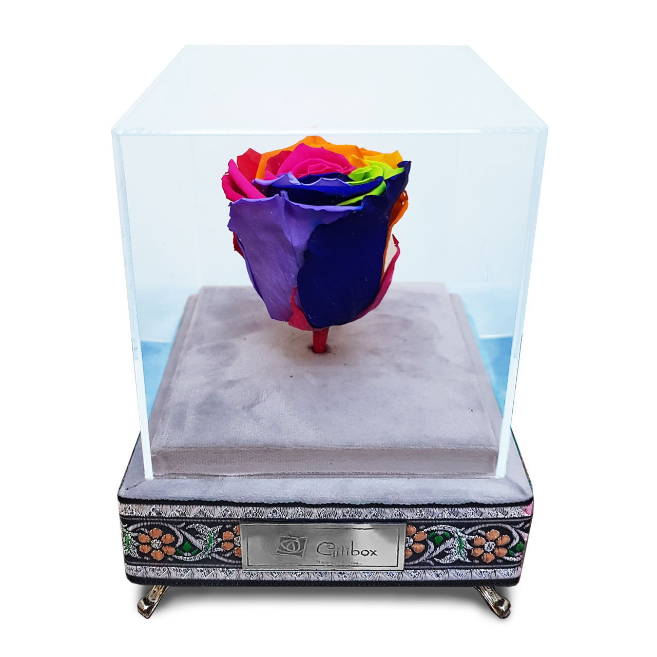 گل رز ماندگار گیتی باکس مدل ملانژ پارسی rainbow