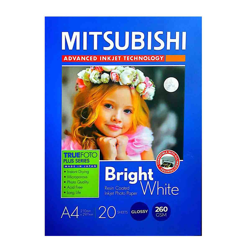 کاغذ چاپ عکس میتسوبیشی مدل فتو گلاسه براق سایز A4 بسته 20 عددی