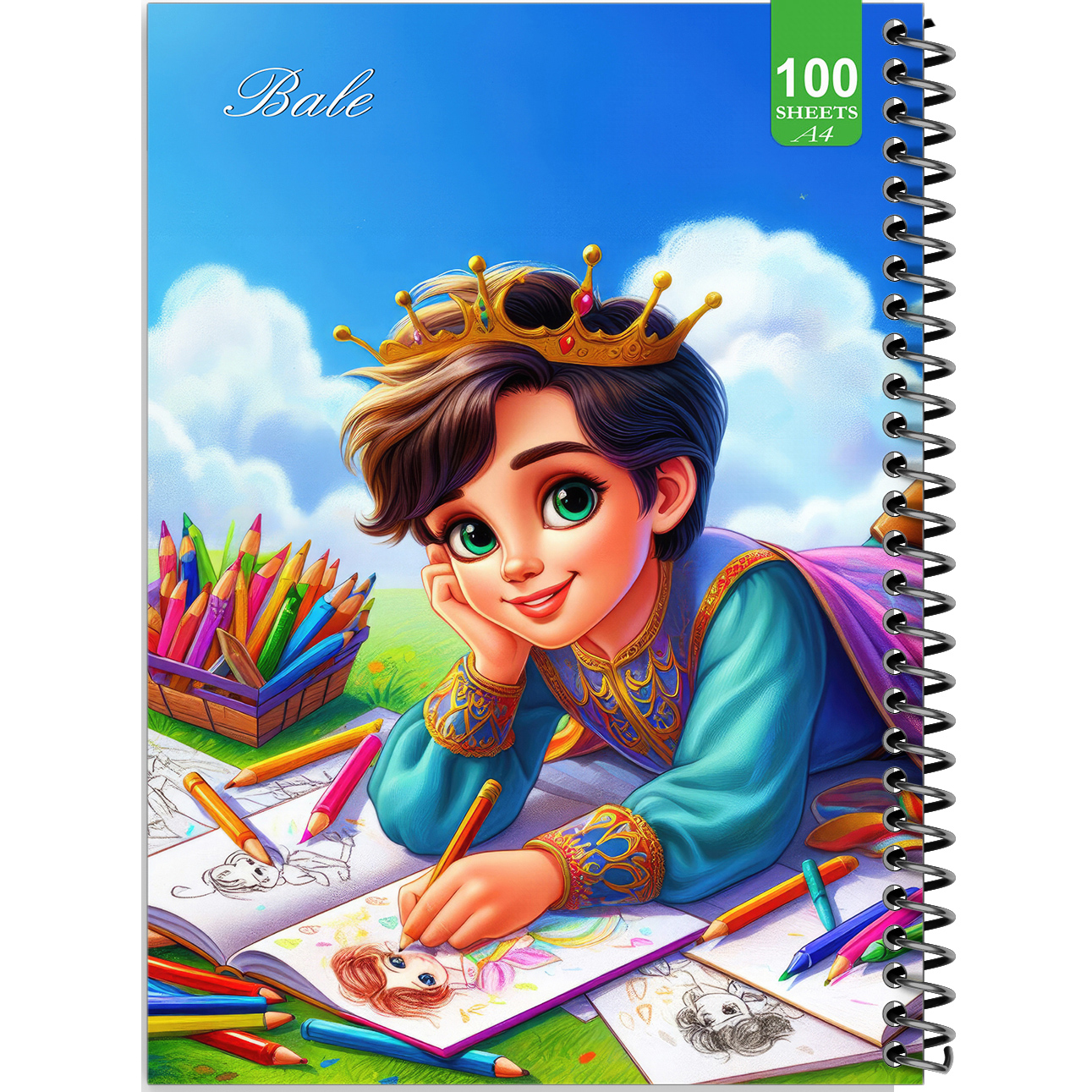 دفتر نقاشی 100 برگ بله طرح فانتزی پسر نقاش کد A4-N90