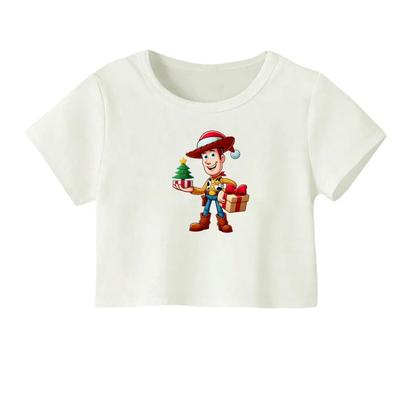 کراپ‌ تی‌شرت آستین کوتاه زنانه مدل کریسمس کد 01