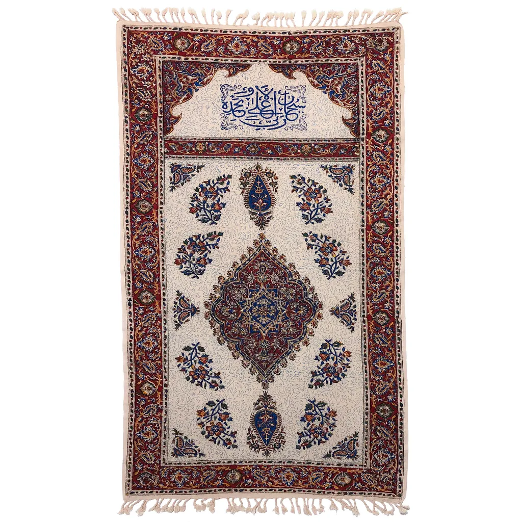سجاده قلمکار ممتاز اصفهان اثر عطريان طرح ترنج مدل G76 سایز 60*120 سانتی متر