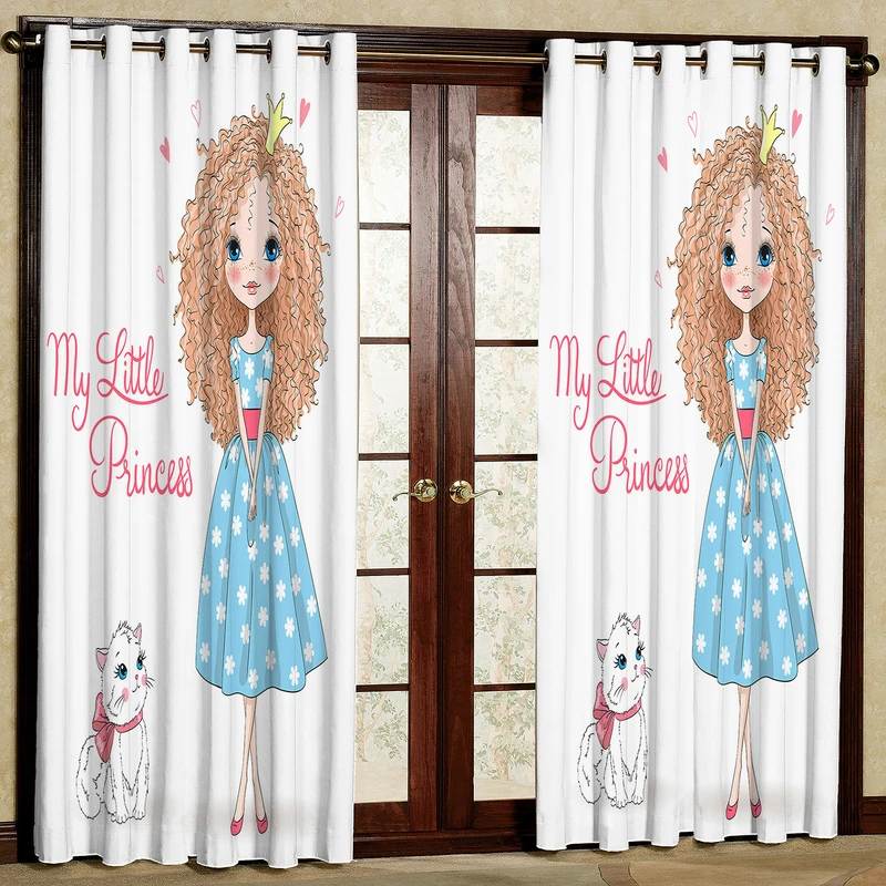 پرده مدل دختر و گربه مخمل پانچی کد 1140 سایز 140x280 سانتی متر