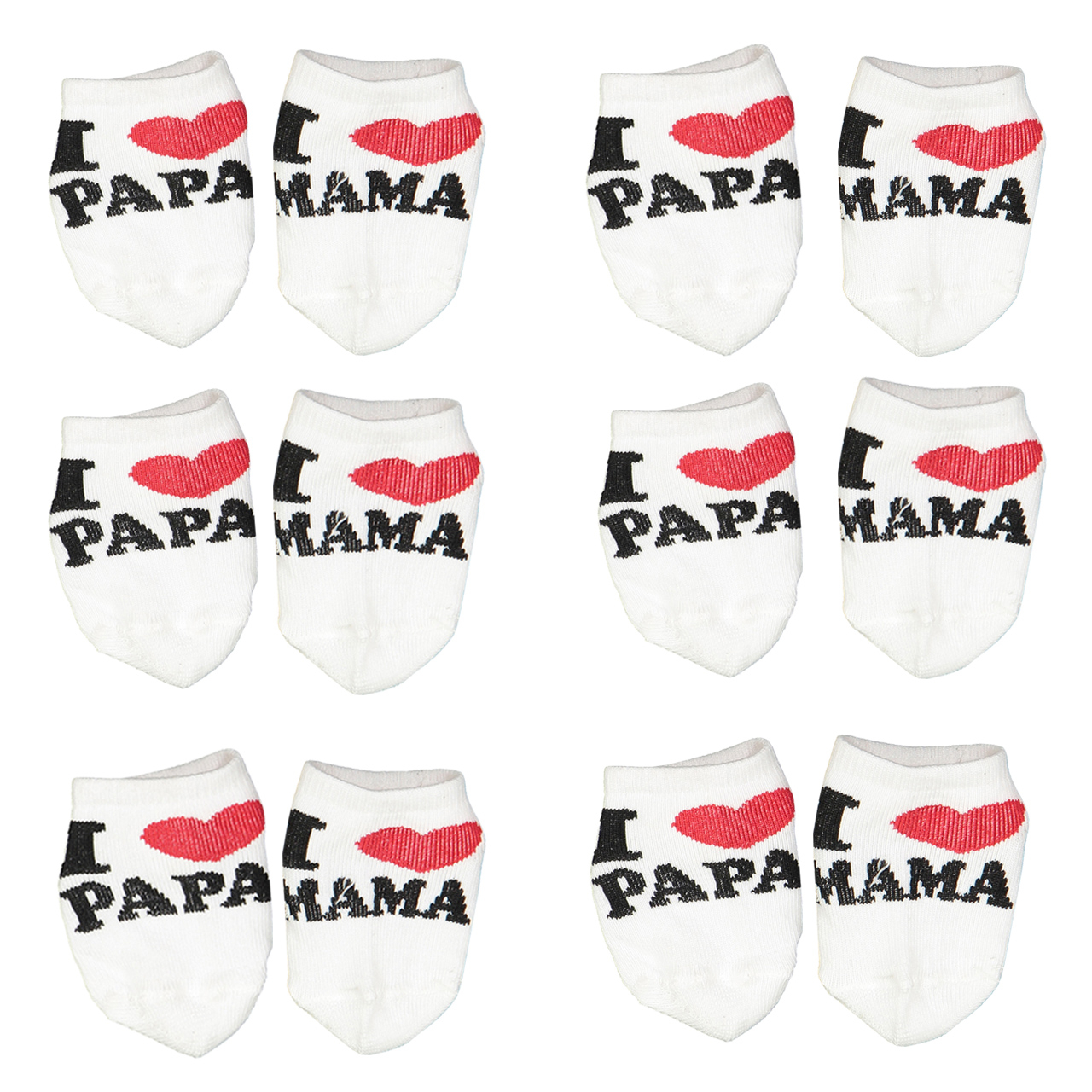جوراب نوزادی مدل PAPA & MAMA مجموعه 6 عددی