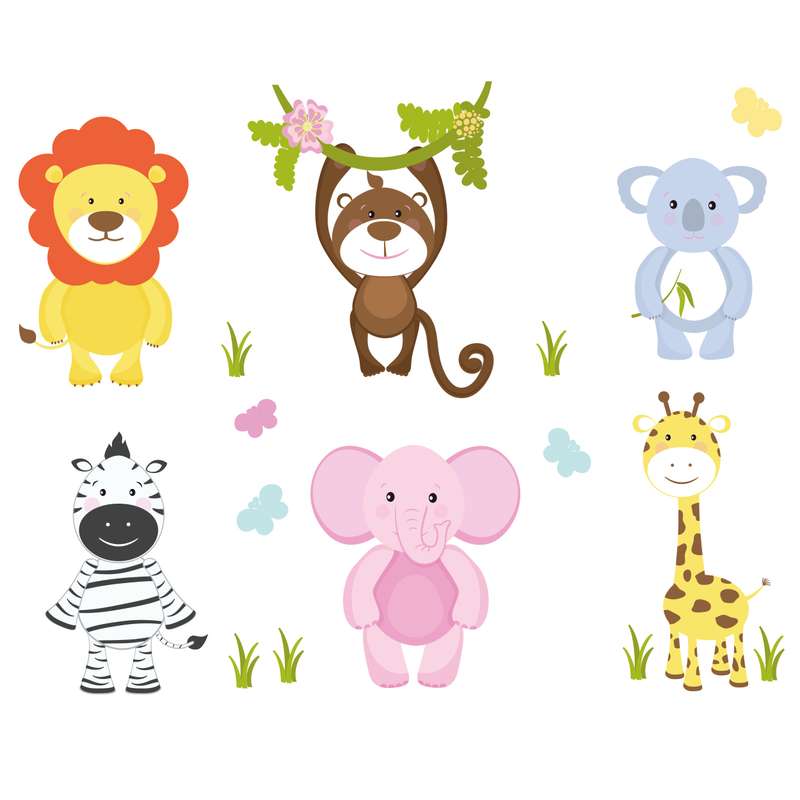 استیکر دیواری کودک مدل حیوانات شاد کد 9016