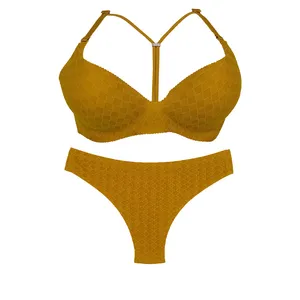 ست شورت و سوتین زنانه مدل آنا لیزری رنگ خردلی 