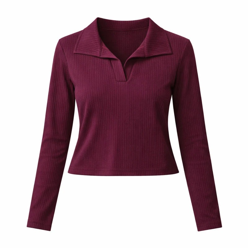 پولوشرت آستین بلند زنانه مدل کراپ کبریتی ya