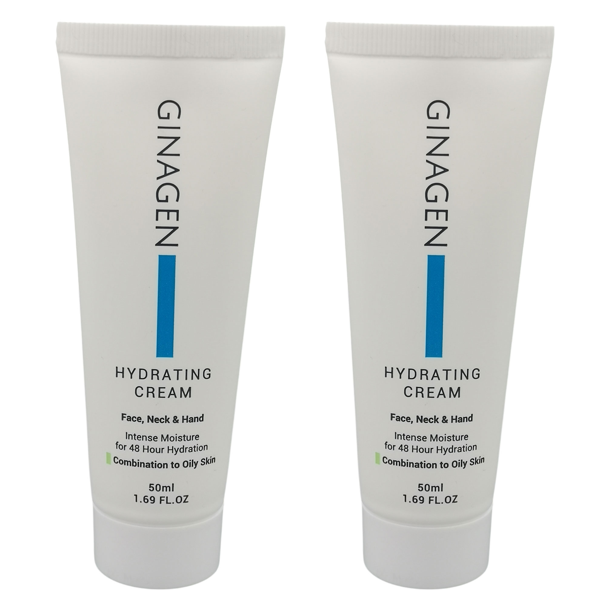 کرم آبرسان دست و صورت و گردن ژیناژن مدل HC مناسب پوست‌های مختلط تا چرب حجم 50 میلی‌لیتر مجموعه دو عددی