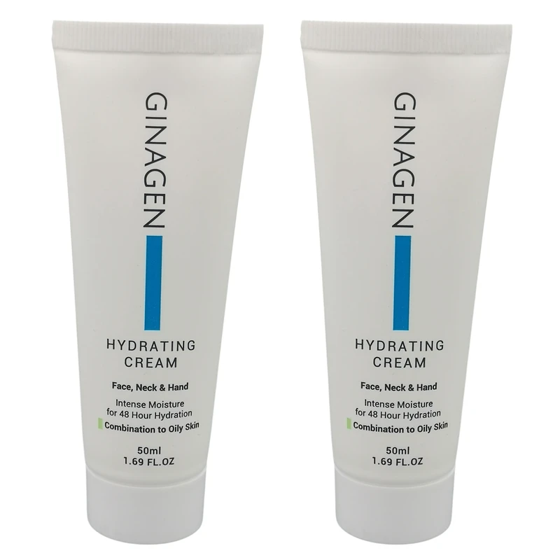 کرم آبرسان دست و صورت و گردن ژیناژن مدل HC مناسب پوست‌های مختلط تا چرب حجم 50 میلی‌لیتر مجموعه دو عددی