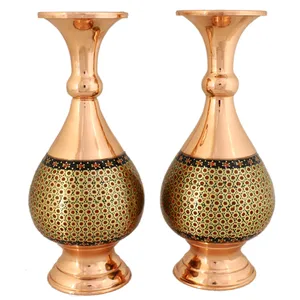 گلدان خاتم کاری کد F65 ارتفاع 16 سانتی متری مجموعه دو عددی