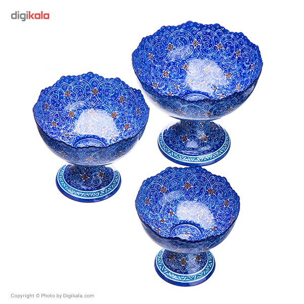 قندان مسی میناکاری شده اثر اسماعیلی مدل پایه دار طرح اسلیمی - سری سه عددی