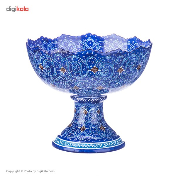 قندان مسی میناکاری شده اثر اسماعیلی مدل پایه دار طرح اسلیمی - سری سه عددی