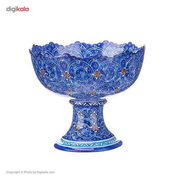 قندان مسی میناکاری شده اثر اسماعیلی مدل پایه دار طرح اسلیمی - سری سه عددی