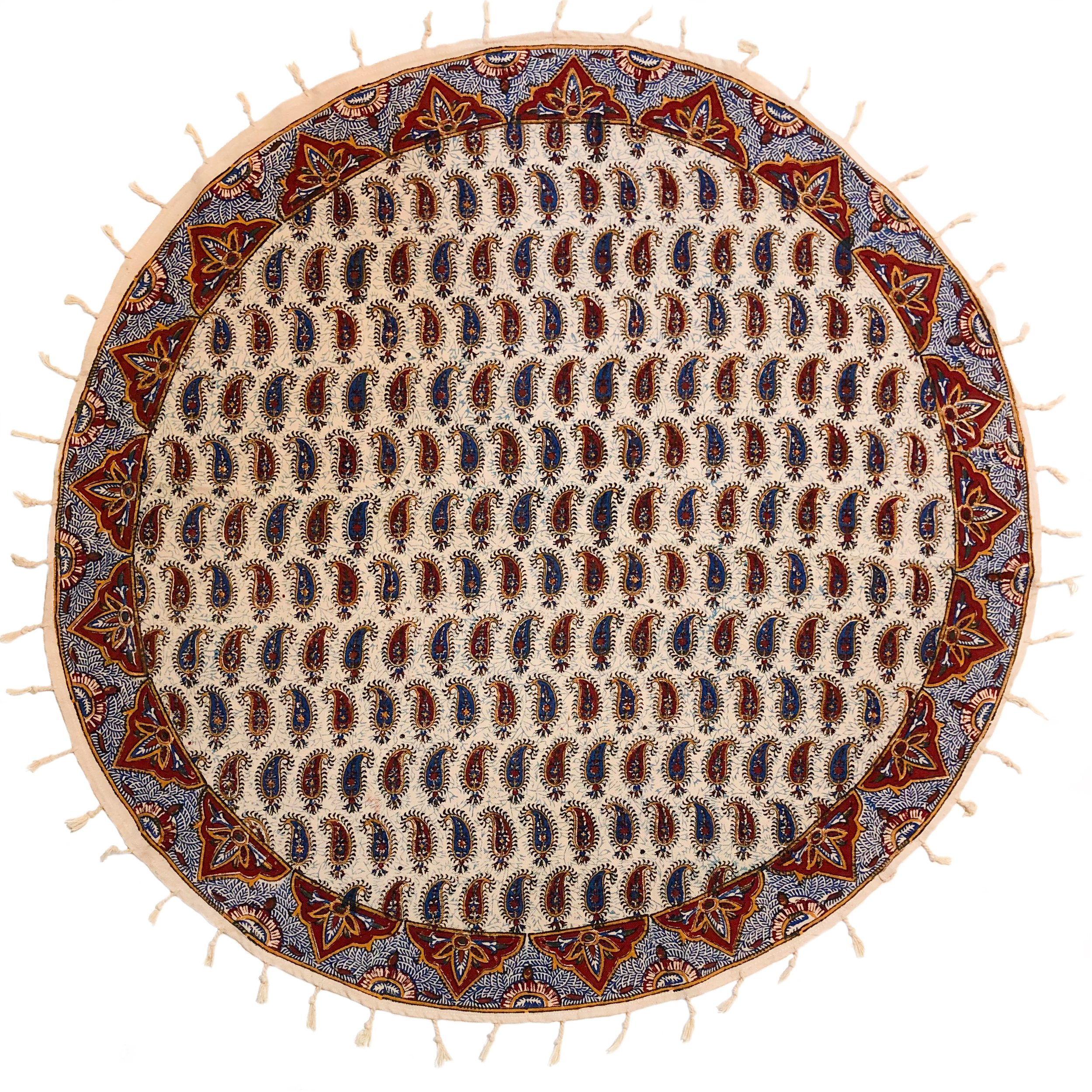 رومیزی قلمکار ممتاز اصفهان اثر عطريان طرح شش بته قاجار مدل G74سایز 80 × 80 سانتی متر