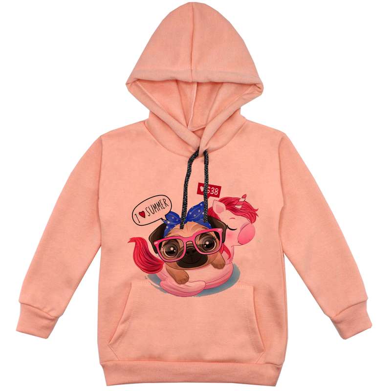 هودی دخترانه مدل سگ و تک شاخ F105 رنگ گلبهی