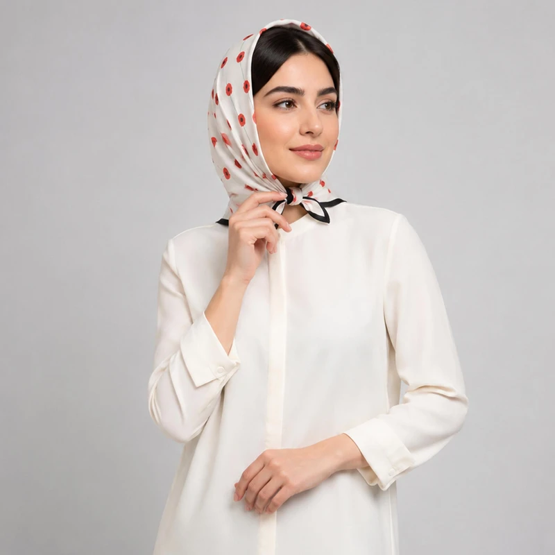 روسری نخ زنانه مدل قواره کوچک مینی اسکارف نخی گلدار با طول و عرض 70x70 سانتی‌متر